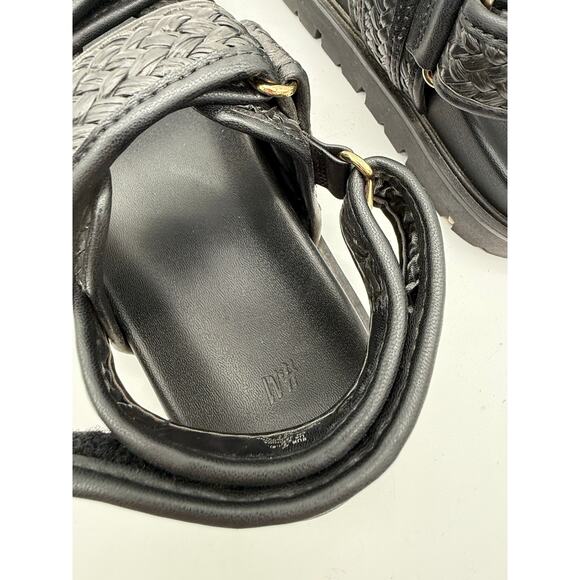 H&M Black Faux Leather Braided Hook & Loop Chunky Gladiator Sandals Women's 8.5 - Picture 6 of 7